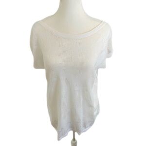 Liz Claiborne Knit Top White Very Sheer Cap Sleeve Size Large